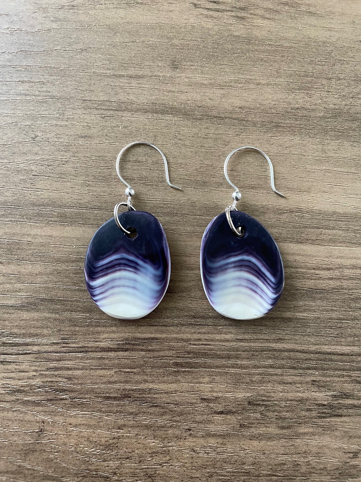 Ocean Currents Large Oval Wampum Earrings
