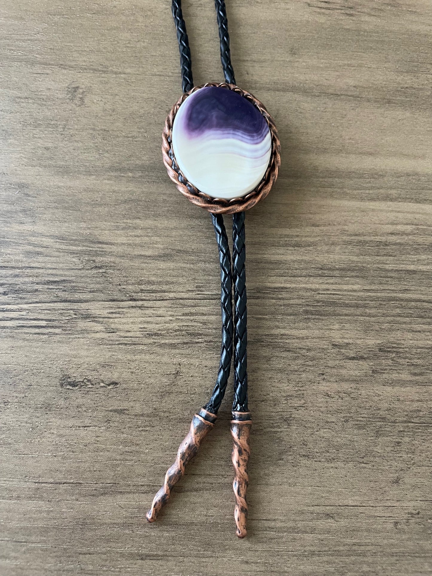 Purple Wampum Bolo Tie with Copper