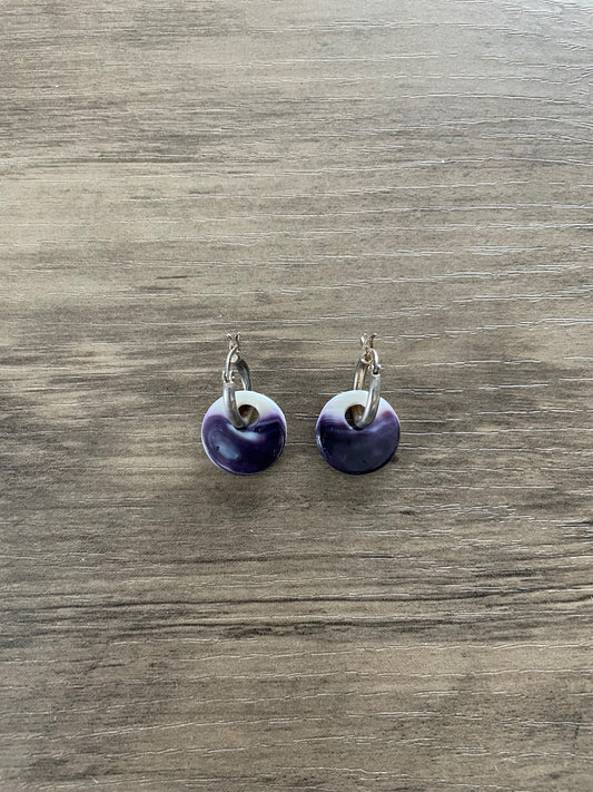 Tiny Purple Wampum Disc Earrings II