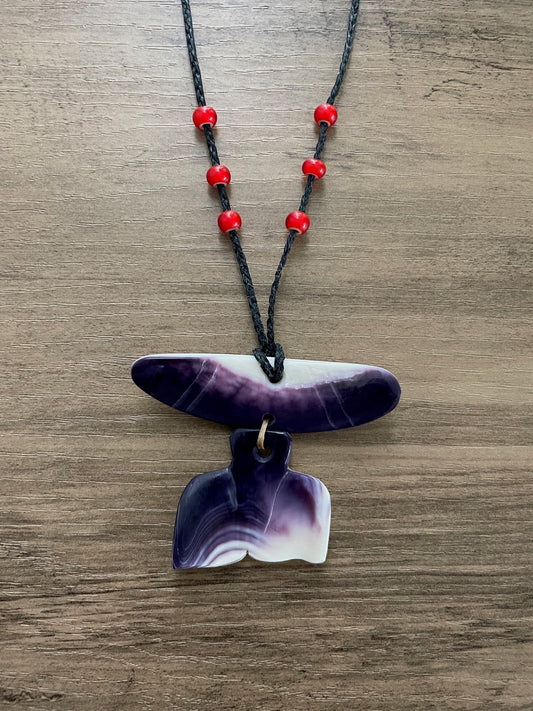 Whale and Canoe Necklace with Red White Hearts