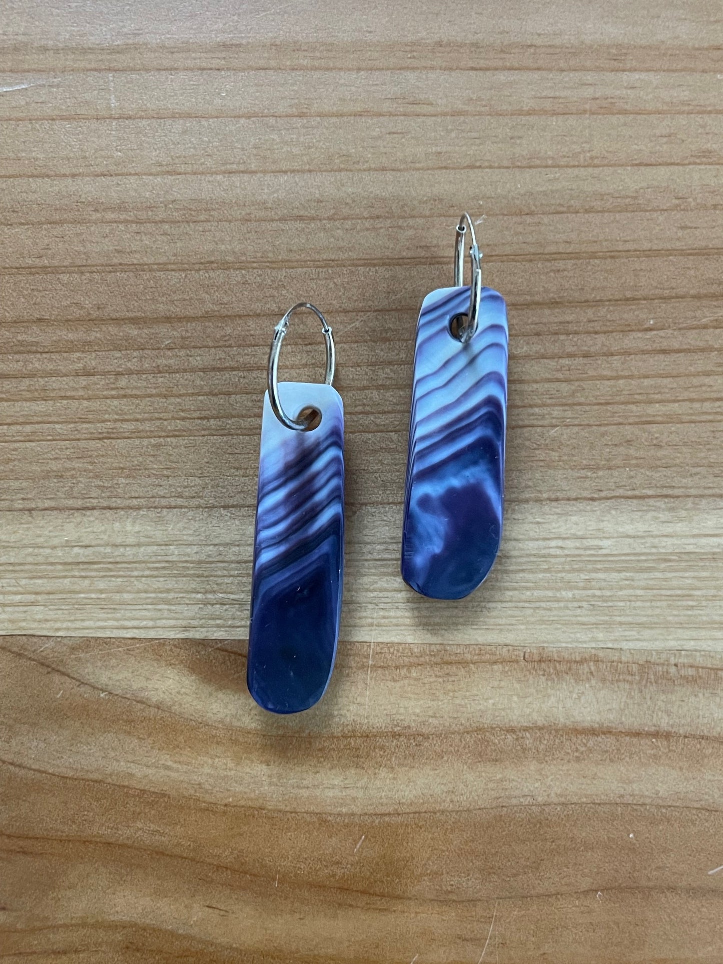 Narrow Purple Wampum Tag Earrings