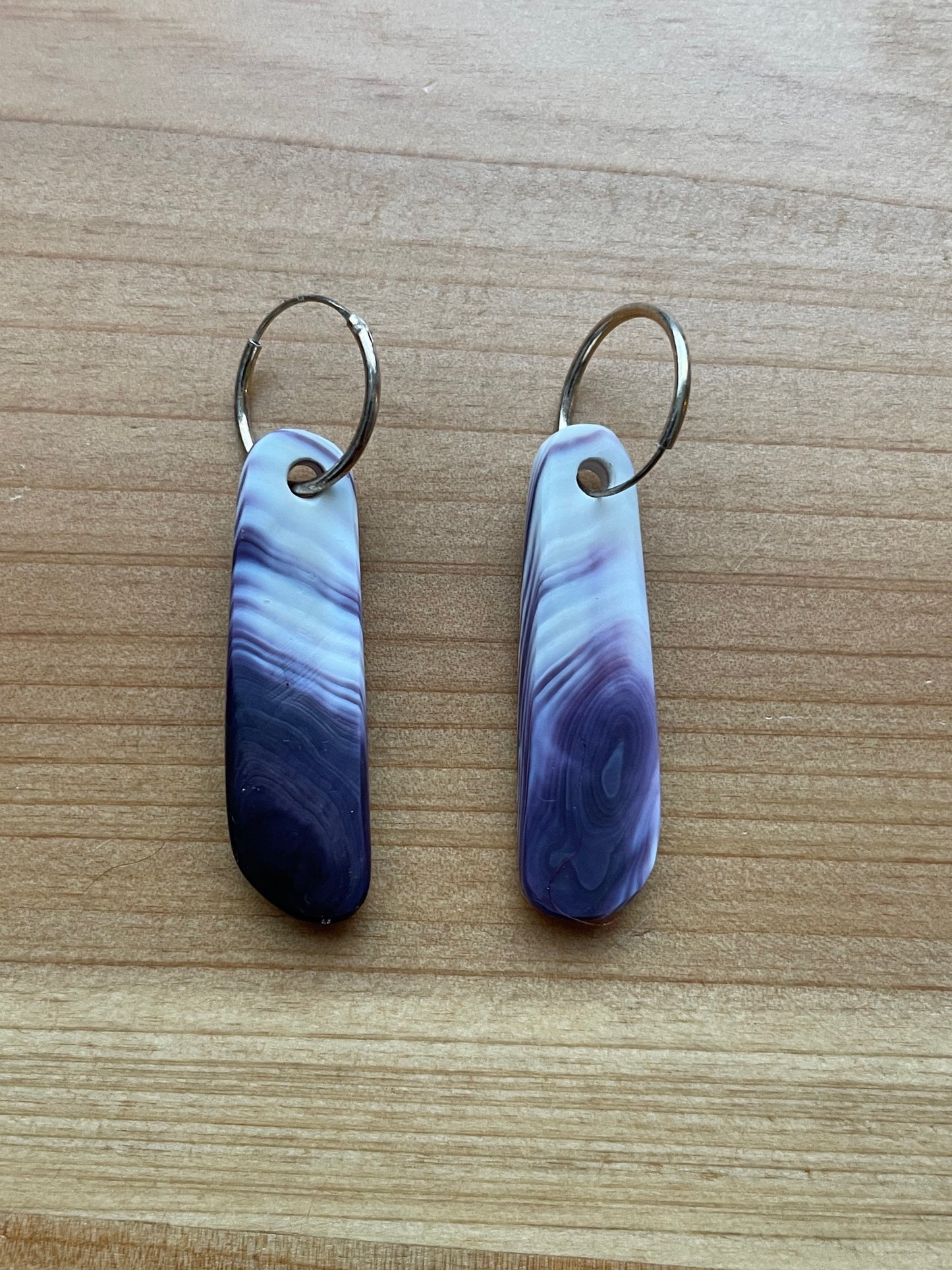 Narrow Purple Wampum Tag Earrings II