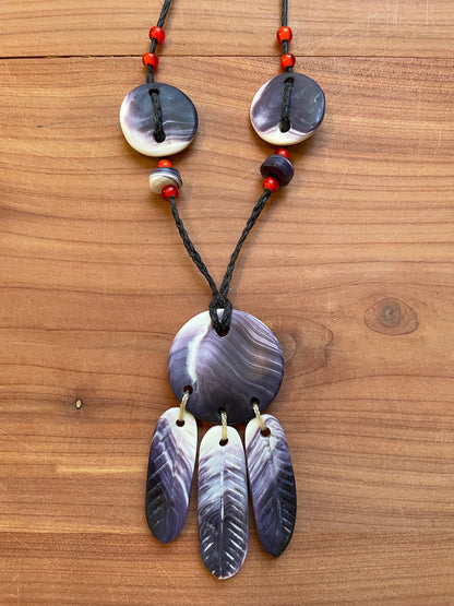 Shield & Feather Wampum Necklace