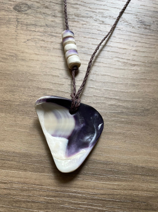 Shark Tooth Purple Wampum Necklace