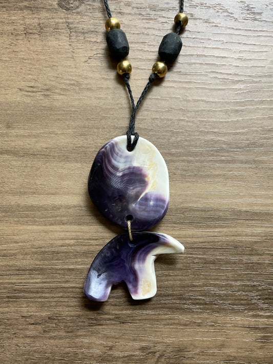 Mother Earth and Bear Purple Wampum Necklace
