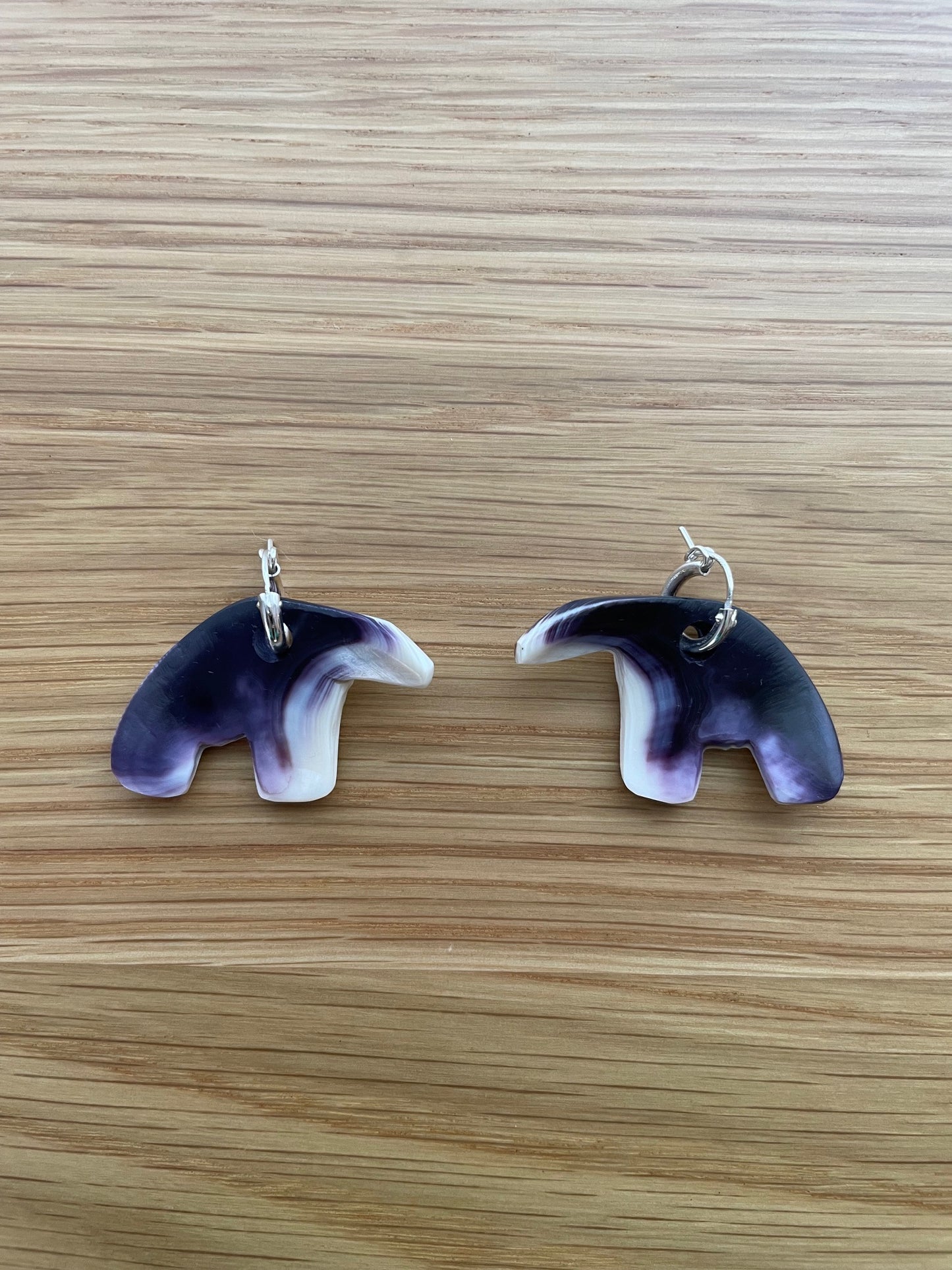 Black Bear Purple Wampum Earrings