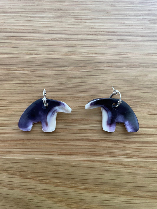 Black Bear Purple Wampum Earrings
