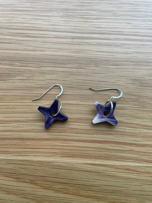 Small Star Purple Wampum Earrings