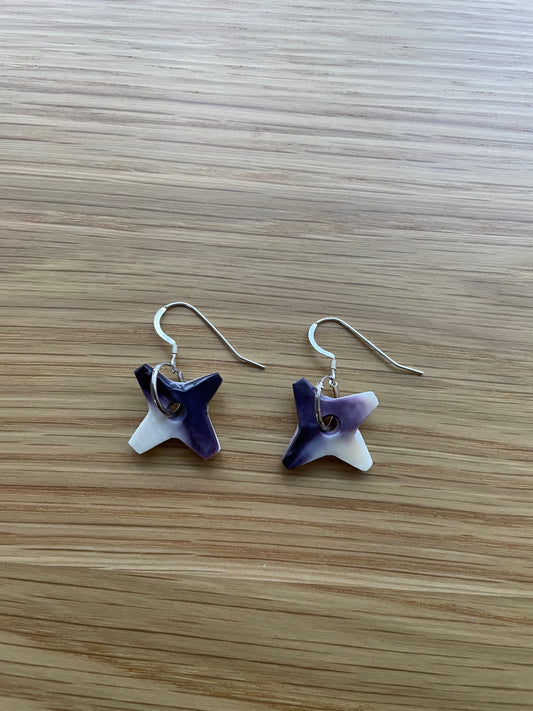 Small Star Purple Wampum Earrings