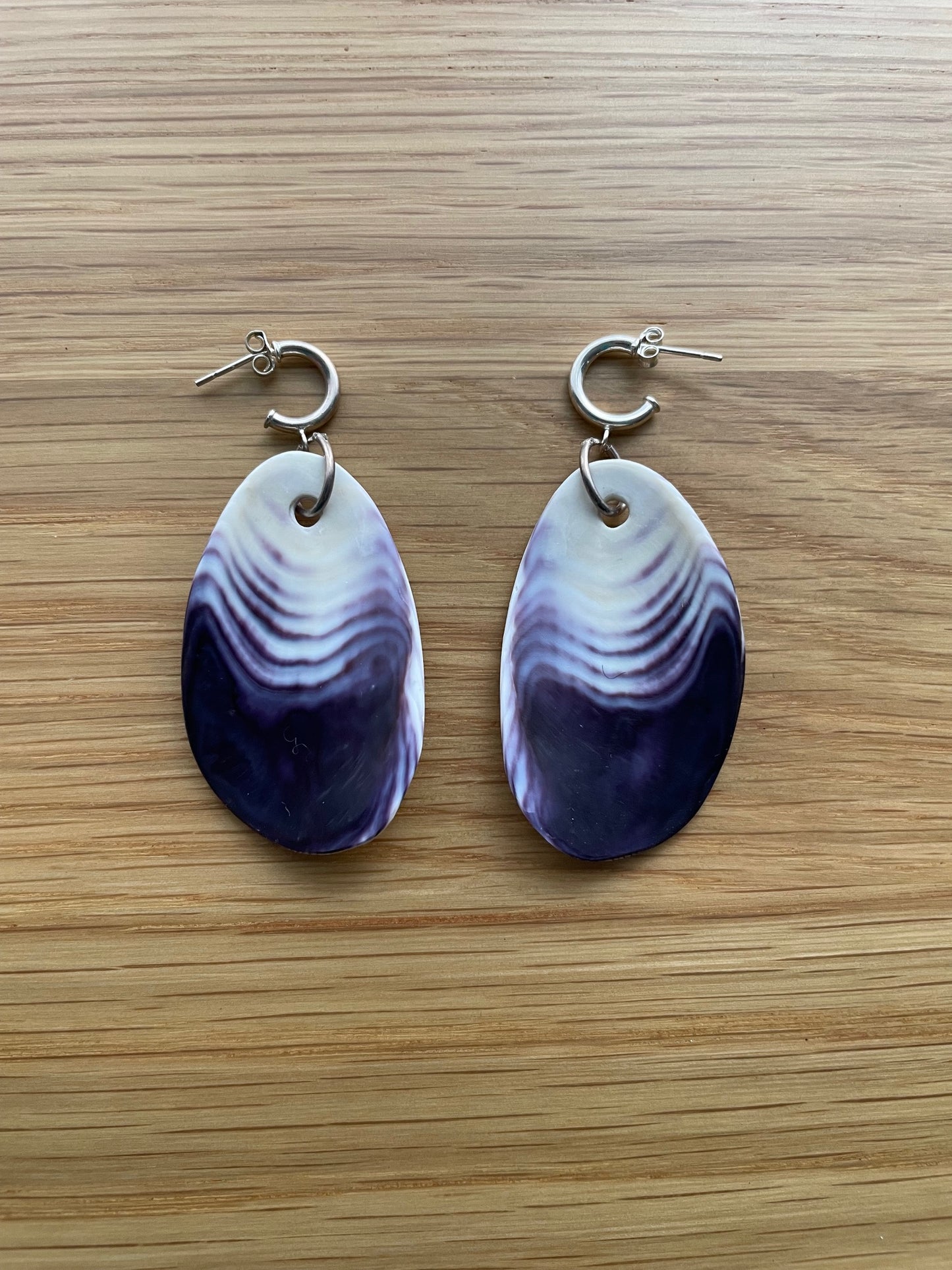 Very Large Purple Wampum Oval Earrings