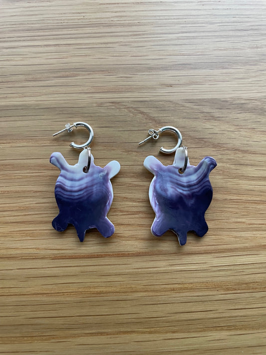 Purple Wampum Turtle Earrings