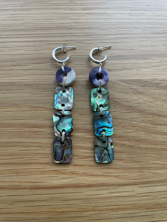 Purple Wampum Abalone Cascading Earrings