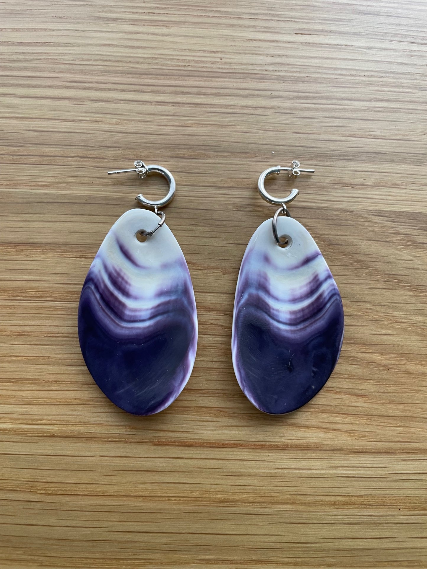 Very Large Purple Wampum Oval Earrings