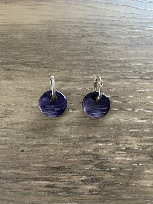 Tiny Purple Wampum Disc Earrings VI
