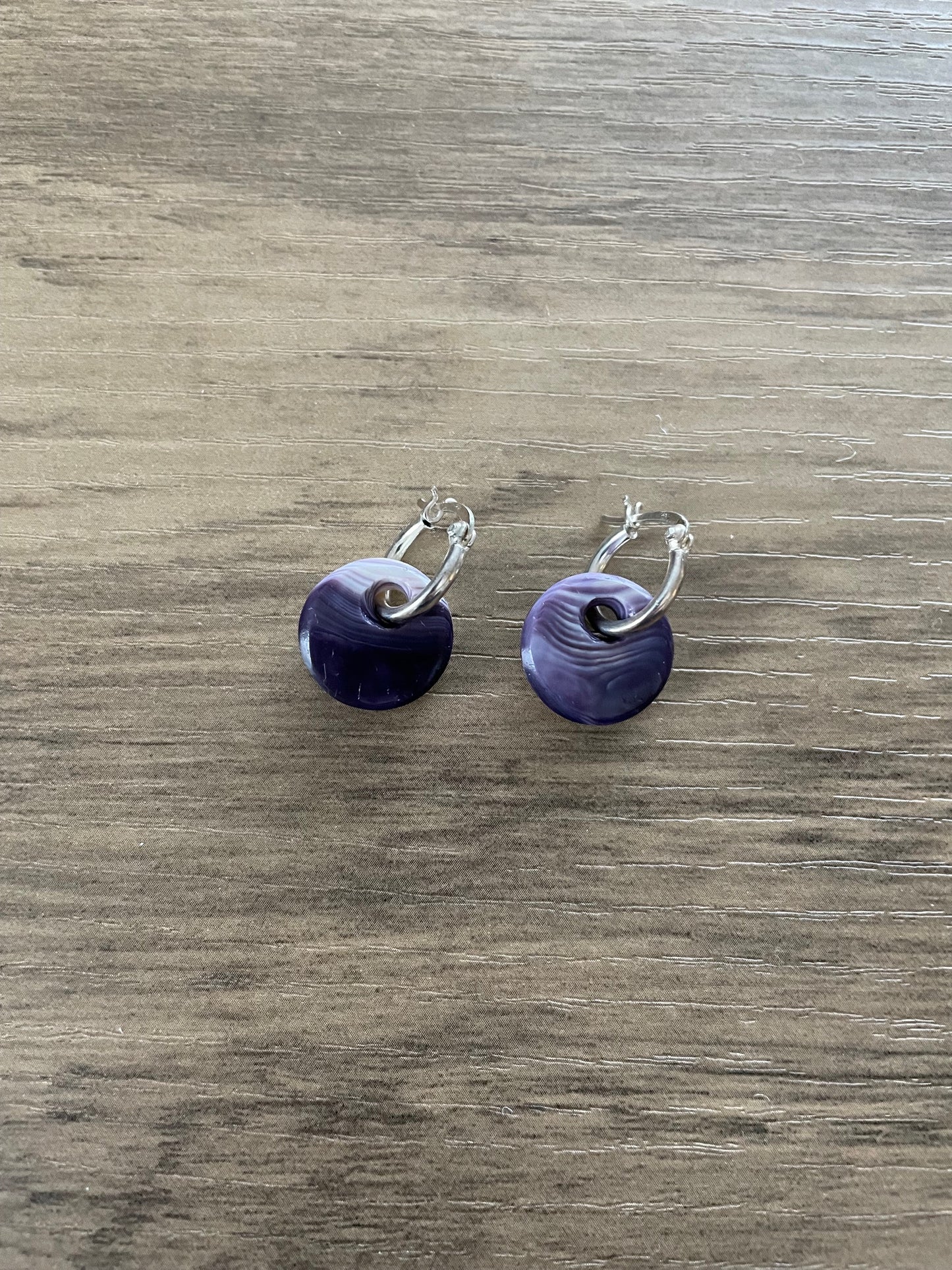 Tiny Purple Wampum Disc Earrings V
