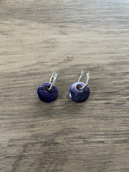 Tiny Purple Wampum Disc Earrings III