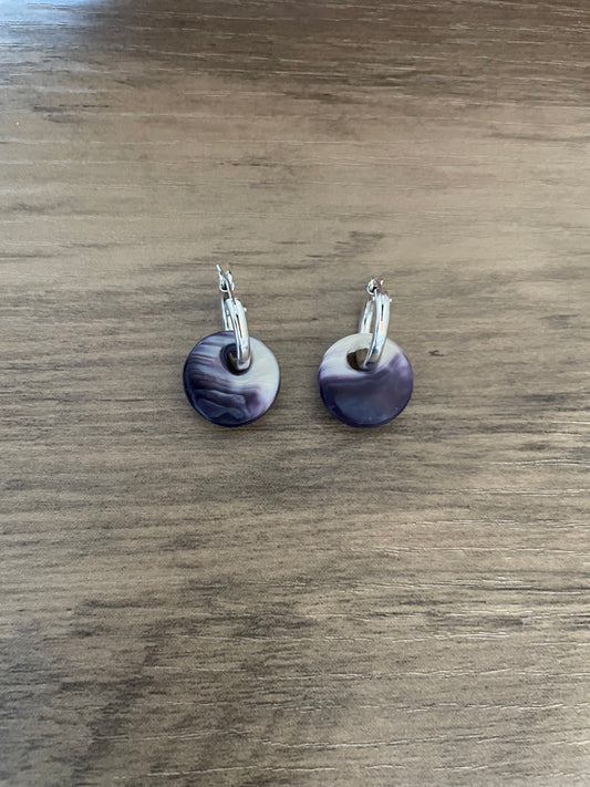 Tiny Purple Wampum Disc Earrings I