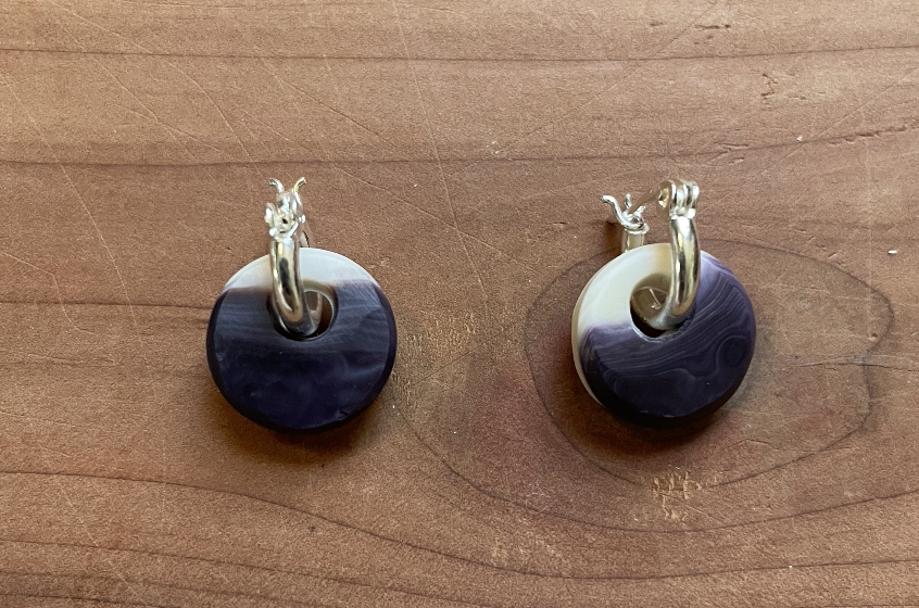 Tiny Purple Wampum Disc Earrings