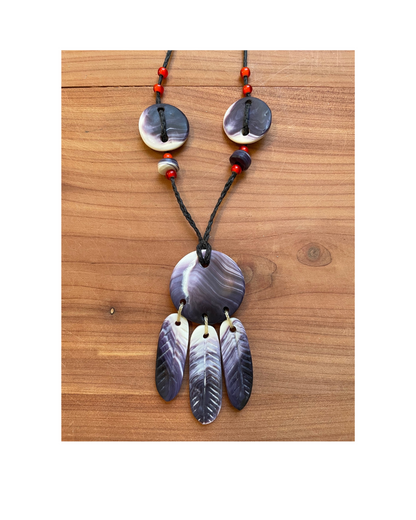 Shield & Feather Wampum Necklace